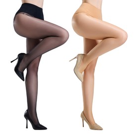 Yilanmy Shiny Tights Women's 20 Denier Transparent Seamless Tights Without Seam Oily Shine Fine Tights, Black x 1 + skin colour, XL