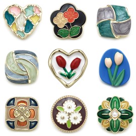 Pack of 9 Gold Retro Vintage Pearl Buttons Heart Crystal Buttons Sewing On Buttons Embellishments Round Faux Pearl Buttons Faux Pearl Rhinestone Buttons For DIY Crafts Jewellery Making Wedding