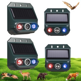 4 Pack Solar Ultrasonic Nocturnal Animal Repeller, Ultrasonic Deer Deterrent Outdoor for Yard, Predator Lights with Red&Blue for Chicken Coop, Effective Bird Repellent Outdoor for Cat Fox Coyote