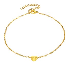FindChic Stainless Steel Bracelet Anklet with 26 Letter Heart Pendant Summer Partner Bracelet Partner Anklet with Gift Box for Women, 6 5cm, Stainless Steel