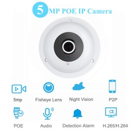 REVODATA HD 5MP Fisheye POE IP Camera with Microphone, Indoor Dome Security Camera Audio 1.7mm Lens 180° IR Night Vision P2P CCTV Video POE IP Camera, H.265 Motion detection (IF04-P-Audio-HS)