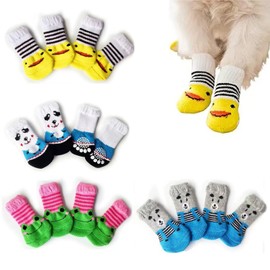 16 Pcs 4 Styles Dog Anti Slip Socks for Small Dogs, High-Stretch Knitted Pet Socks, Anti-Slip Indoor Puppy Cat Pet Paw Protection, for Hardwood Floor Wear, Prevent Licking (M)