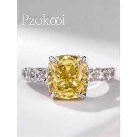 4.5ct Cushion Cut 925 Silver Yellow Stone Engagement Ring for Women,Size 5