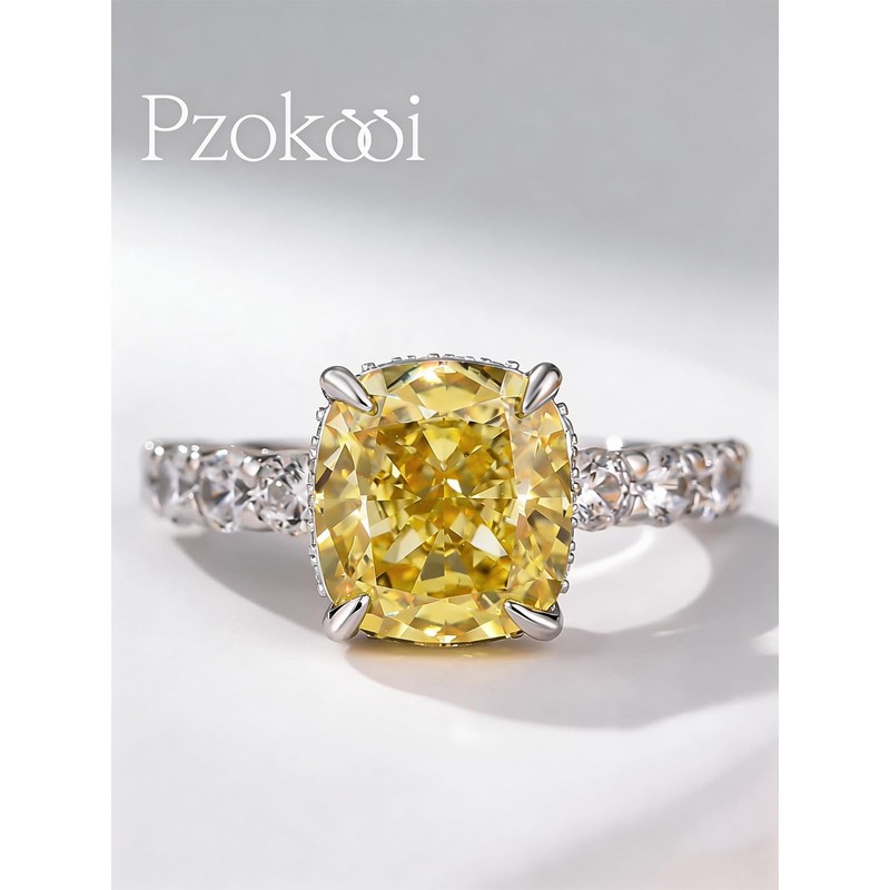 4.5ct Cushion Cut 925 Silver Yellow Stone Engagement Ring for