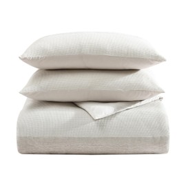 Vera Wang - Queen Comforter Set, Premium Cotton Bedding with Matching Shams, Textured Striped Decor, Ideal for All Seasons, Oeko-Tex Certified (Chenille Waffle Stripe Beige, Queen)