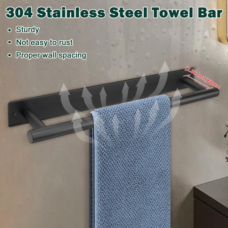 BathAce Self Adhesive Towel Bar, 16 Inch Square Towel Racks