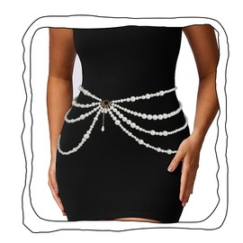 Abien Pearl Waist Chain Layered Pearl Body Chain Pearls Accessories Belly Chains Body Jewelry for Women