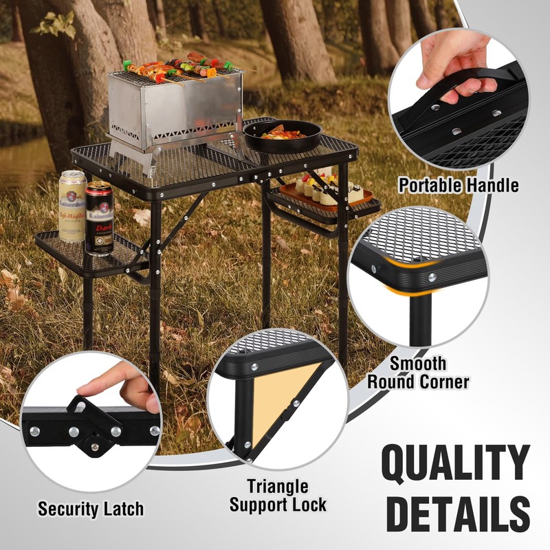 REDCAMP 35x16 Folding Grill Table for Outside with 2 Side