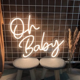 Oh Baby Neon Signs-Transparent Acrylic with Dimmers Light Up Lights Signs Indoor Bedroom Room Decor Wall Led Neon Sign 22.2×20.9 in Bar Christmas Party Wedding Girl Boy Living Room Office Warm White