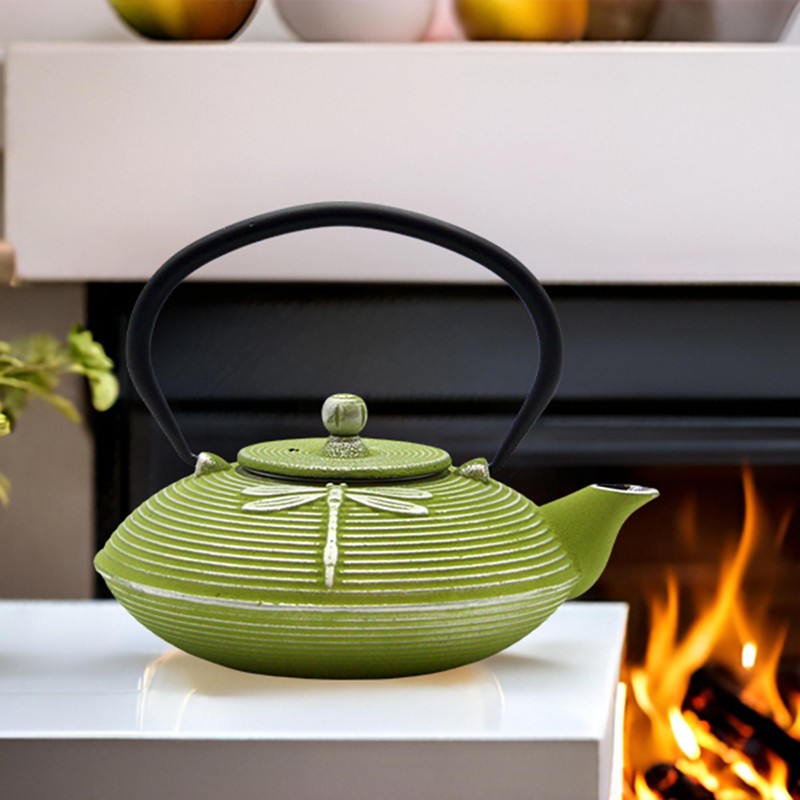 Cast Iron Teapot,SECHUDO Tea Kettle Coated with Enameled Interior for
