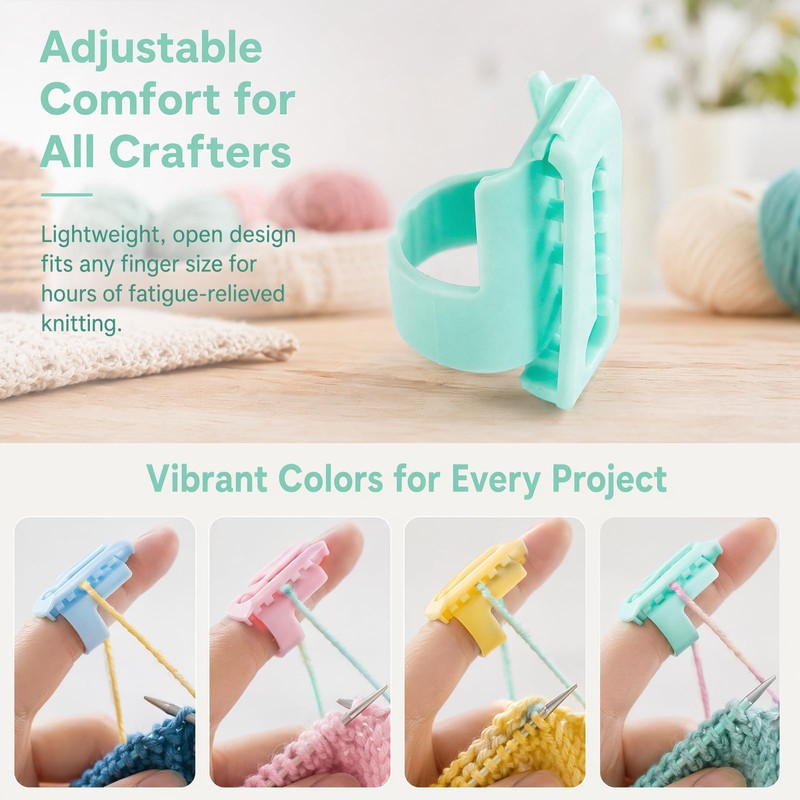 4PCS Yarn Guide Finger Holder Knitting Thimble Tool, Adjustable Plastic