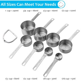 IFFMYJB Measuring Cups, Stainless Steel Measuring Cups, Metal Measuring Cups for Cooking or Baking, Heavy Duty Measurer Cups for Dry or Liquid Ingredients, Measuring Cups Stainless Steel 8 Piece