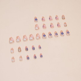 Short Press On Nails Almond Fake Nails Acrylic Nails Press Ons Full Cover False Nails With Flower Designs Artificial Glossy Nails Flower Glue On Nails Short Reuseable Stick On Nails For Women Girls