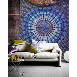 raajsee Indian Cotton Turquoise Blue Tapestry Mandala Wall Hangings- Tapestry For Bedroom - Indie Wall Tapestry Hippie Room Decor - Boho Small Tapestrys Aesthetic 30x40 Inches