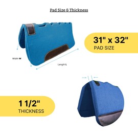 RESISTANCE 31"x32" Handmade Premium Quality Synthetic Felt Cut-Back Pad with Vent Holes Western Cutter Style Saddle Pad for Horse Riding | Available in 1.5" Thickness
