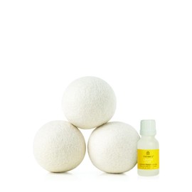 Thymes Wool Dryer Balls Set – Includes 3 Wool Laundry Balls + 1 Scented Laundry Fragrance Oil for Dryer – Eliminate Wrinkles, Static & Lint (Lemon Leaf, 0.5 fl oz)