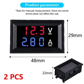Pack of 2 0.28 Inch LED Digital Voltmeter Ammeter, DC 0-100V 50A Volt Ampere Meter with Shunt, LED Double Colour Display, Red & Blue Detector, Voltage Ampere Multimeter Current Meter Panel Tester
