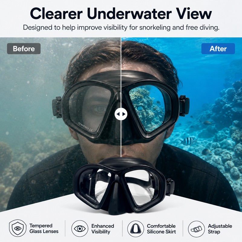 Snorkeling Diving Mask for Clear Underwater View – Anti-Fog Tempered