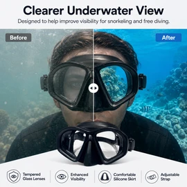 Snorkeling Diving Mask for Clear Underwater View – Anti-Fog Tempered Glass Goggles for Men & Women