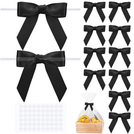 60 PCS Black Bows 2.5" Premade Black Satin Ribbon Twist Tie Bows for Gift Wrapping Crafts Wedding Birthday Decoration