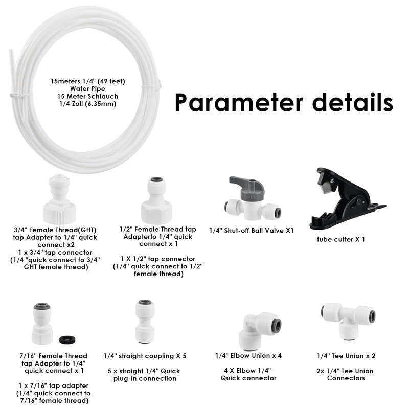 ANNTIM 15 m Water Inlet Pipe Universal Connection Set for