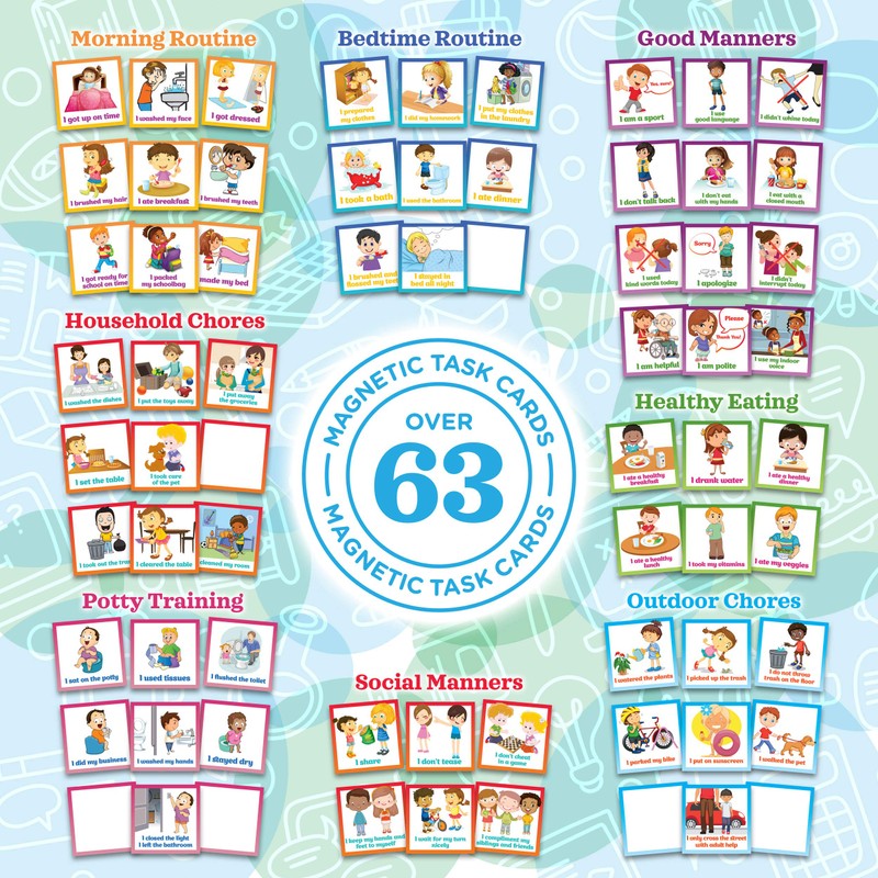 Learn & Climb Kids Responsibility Chart Magnetic Board, 63 Chores,