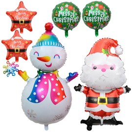 Christmas Balloons, Christmas Decorations, Balloons, Large, Santa, Snowman, Set of 2, Balloons, Decorations, Extra-Large, Aluminum/4 Lounds, Stars, Etc., Great Atmosphere, Props, Entryways, Stores