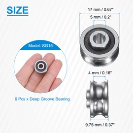 sourcing map 6Pcs SG15 Deep U Groove Ball Track Guide Bearing 5mm ID x 17mm OD x 9mm Width Double Sealed Pre-Lubricated GCr15 High Carbon Chrome Bearings for Dual-Axis Guide Rails, Silver