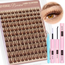 Brown Cluster Lashes Glue Bond and Seal Wispy Brown Eyelashes Individual Kit D Curl Lashes Individual Cluster 10-18MM Wispy Cluster Lashes Kit Natural Look Lashes Clusters with Thin Lash Band