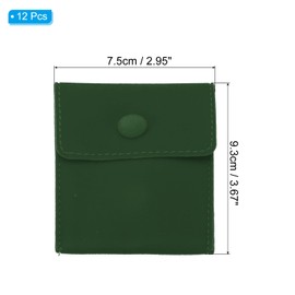 PATIKIL 9.3x7.5cm Jewelry Pouches with Snap Button, 12 Pack Velvet Jewelry Pouches Portable Soft Storage for Necklace Bracelet Earring Watch Rings Brooch, Dark Green