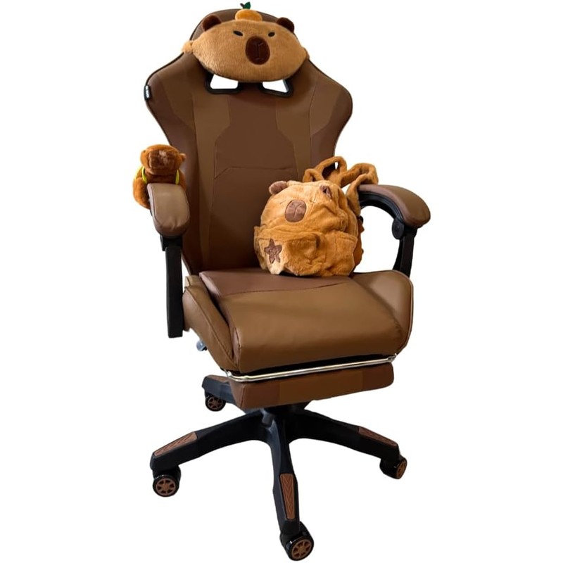 Silla Gamer Ergonómica Capibara, Ajustable en Altura, Reposabrazos Acolchados, Marrón