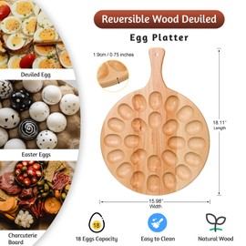 Lounsweer Reversible Wood Deviled Egg Platter and Charcuterie Board Thicken Egg Tray Countertop Refrigerator Chicken Egg Containers for Easter Chrismas Deviled Egg Carrier(Beech)