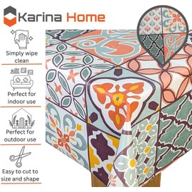 Karina Home Porto Tiles Multi Wipe Clean Tablecloth Vinyl PVC (Multi, Round 138cm)