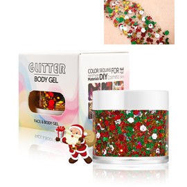 Christmas Body Glitter Gel, Red Green Gold White Face Glitters Body Gel Sequins Shimmer Liquid Eyeshadow, Chunky Glitter for Face Hair Body Nails, Mermaid Sequins Laser Powder Festival Glitter Makeup