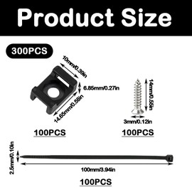 Pack of 100 Screw Cable Ties Holder, Cable Fastening, Cable Clamps for Screwing for Cable Ties, Nylon Saddle Mount Holder with Screws for Cable Attachment