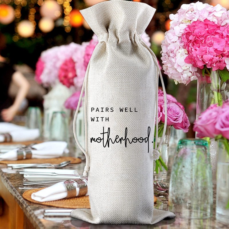 Pairs Well with Motherhood Wine Bag New Mom Gift New