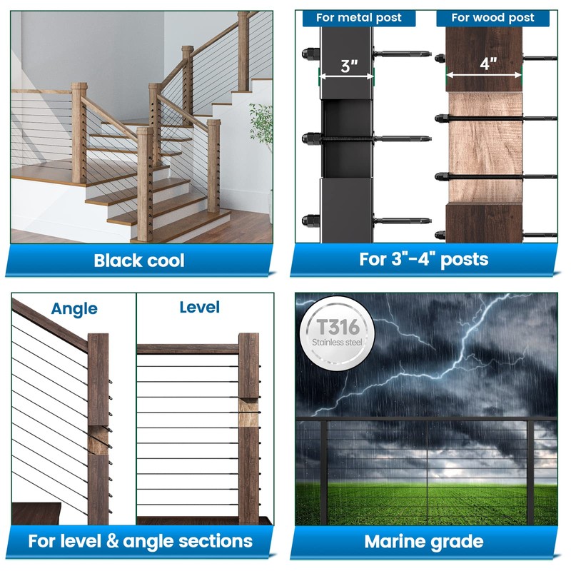 Muzata 20 Pack 1/8" Black Cable Railing Hardware Kit Hand