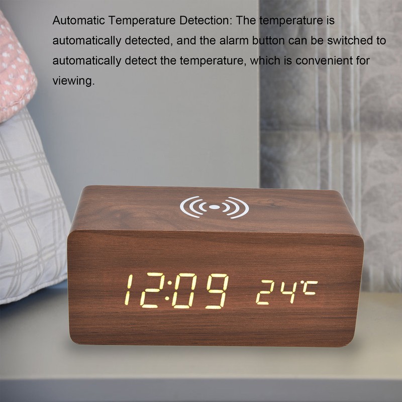 Digital Alarm Clock Wireless Charging Automatic Temperature Detection Safe Stable