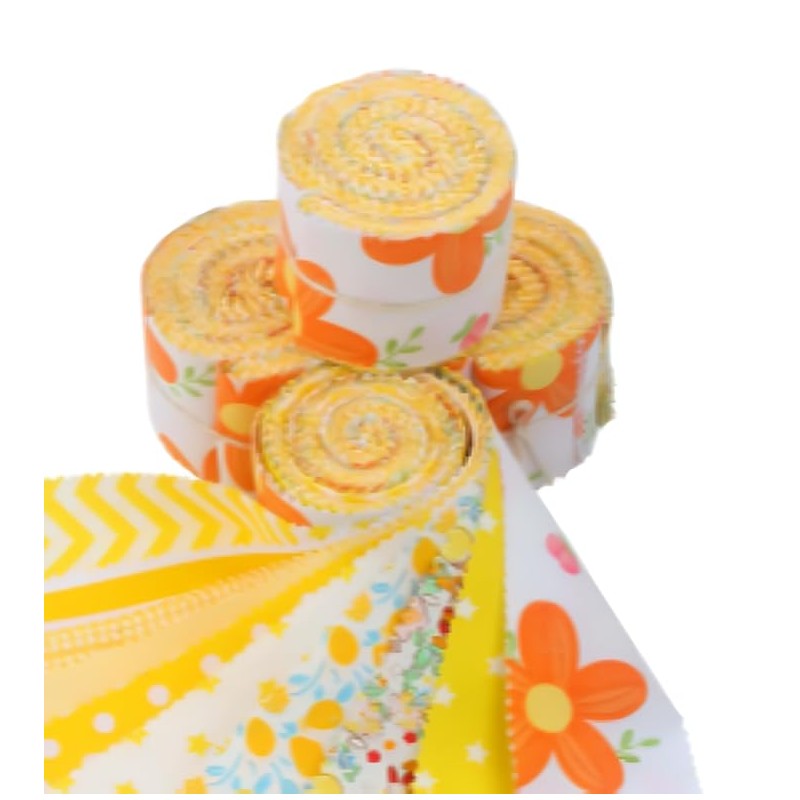 CraftsFabrics 20 x 100% Cotton Pre Cut Yellow Floral Jelly