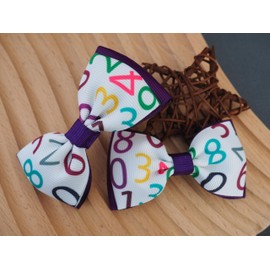 MeiMei Number National Maths Pattern 3 inch Hair Bow Slide Barrette Alligator Hair Clip, Handmade Grils Hair Accessories, 2 Pieces (Maths 1, Tux38 Bow, Clips)