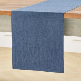 Solino Home Linen Table Runner 72 Inches Long – 100% Pure Linen Blue Denim Table Runner 14 x 72 Inch – Machine Washable Dining Table Runner – Athena