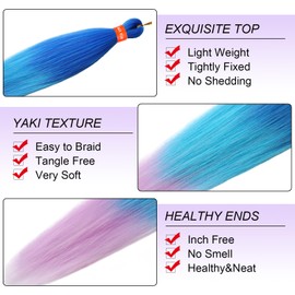 Ombre Blue Purple Pre stretched Braiding Hair 3 Packs Pre Stretched Braid Hair Extensions 26 Inches Yaki Texture Hair Braids