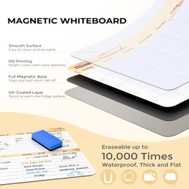 Magnetic Calendar for Refrigerator Whiteboard (4-Pack) Weekly & Monthly Planner, Chore Charts, Grocery/to-Do Lists White Board with 8 Markers, 6 Magnets, and 1 Eraser for Home Kitchen, Yellow