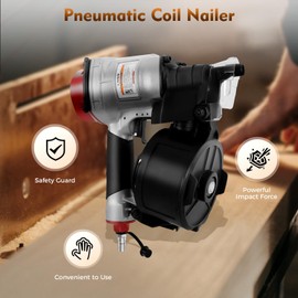 DDBESSIC Pneumatic Nail Gun, CN55 Air Nailer Roofing Nail Gun Coil Siding 15°& 16° Nail Gun Tool, Single Shot and Continuous Firing Pneumatic Coil Nailer