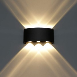 Aplique de Pared Montable Negro Mate de estilo Moderno de Diseño Nuevo con Luces Integradas de ideal para Interiores y Exteriores con tecnología IP65 resistente a Agua y Polvo (Negro - Luz Cálida)