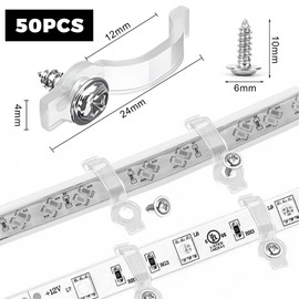 ZEPIQOR Pack of 50 Transparent LED Strip Holder for 10 mm Waterproof LED, Strip Screws Included