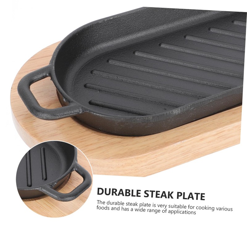 Gatuida 1 Set Cast Iron Griddle Plate Teppanyaki Steak Dish