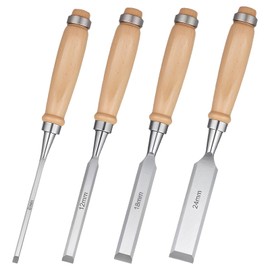 Riceel 4TLG.Holz Tischler Werkzeug, Stechbeitel Set für Holz 6 8 12 24mm Scharfes Stecheisen Set 22cm Meißel Set mit scharfer Schrägkante & hochschlagfestem Baumholzgriff