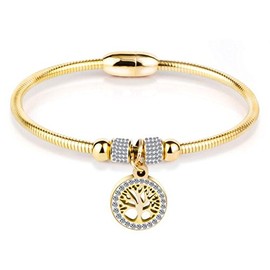 GMXLin Family Tree of Life Bangle Magnetic Bracelet Gold Plated Stainless Steel Charm Bracelet for Women