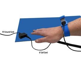 RubberStat Dual Layer ESD Compliant Workstation Rubber Table Mat Kit, Soldering, Cell Phone Repair, with Wrist Strap Set and Ground Cord - 36"x72" Royal Blue